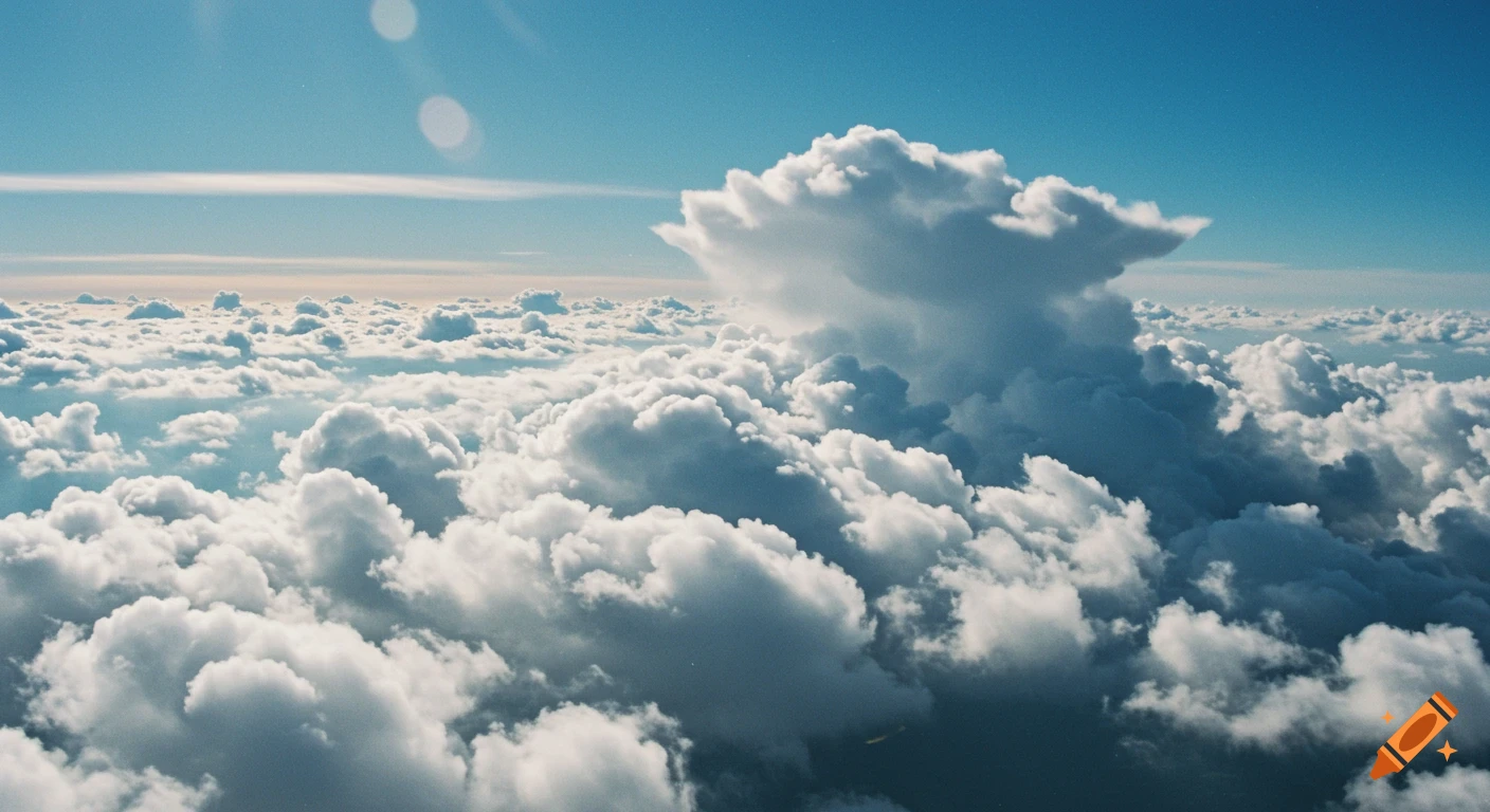 Aerial view of fluffy white clouds under a blue sky.