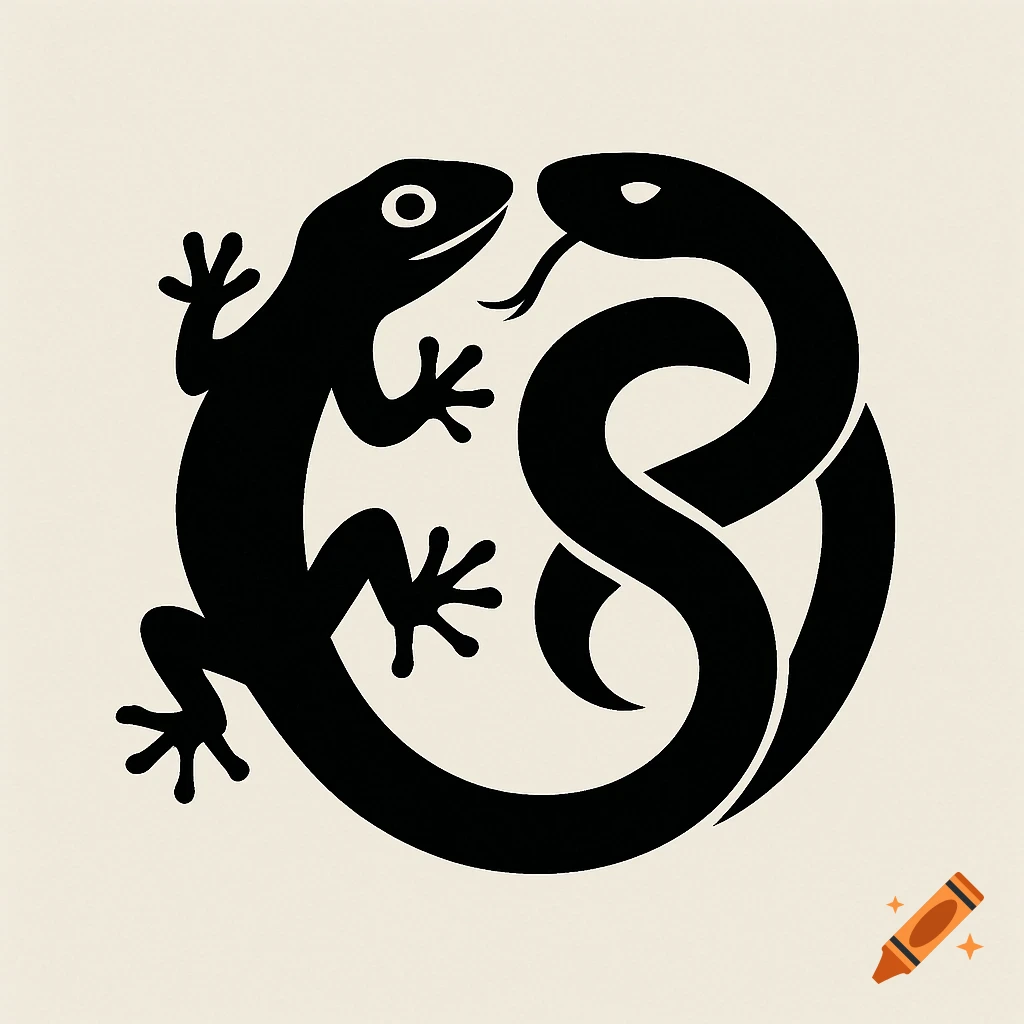 Black logo of a lizard and a snake intertwined