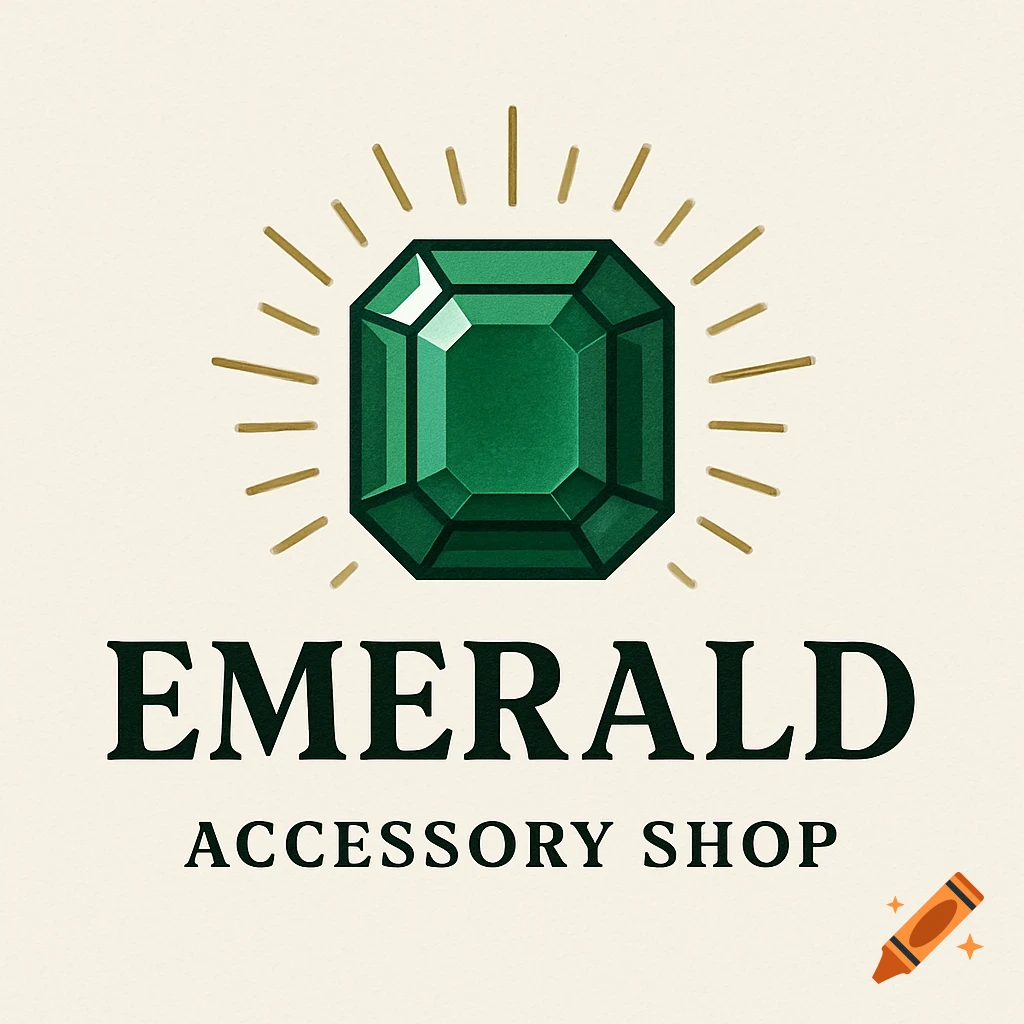 Logo featuring a green emerald shape with rays, and the text 'EMERALD ACCESSORY SHOP'