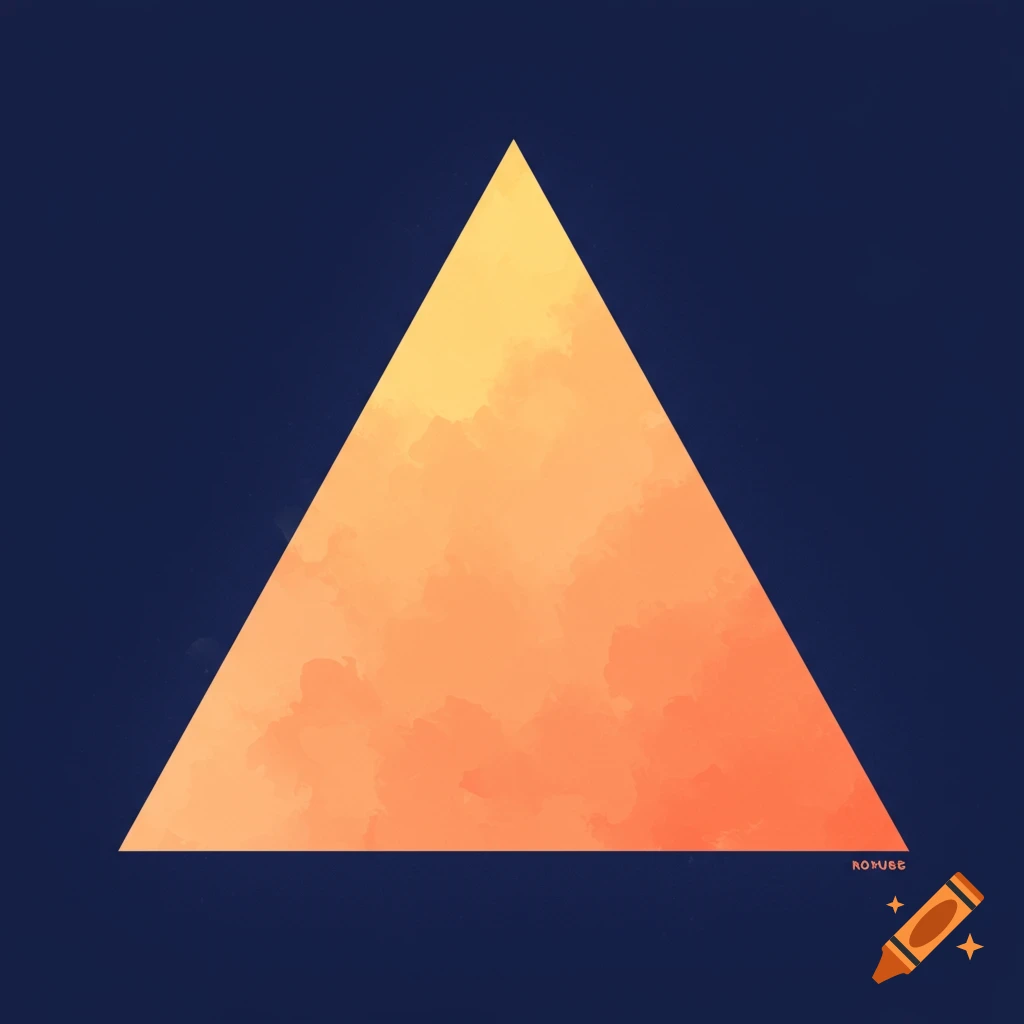 A triangle with orange and yellow watercolor texture on a dark blue background.