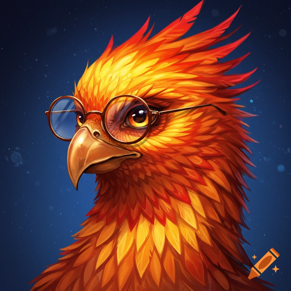 a phoenix wearing glasses
