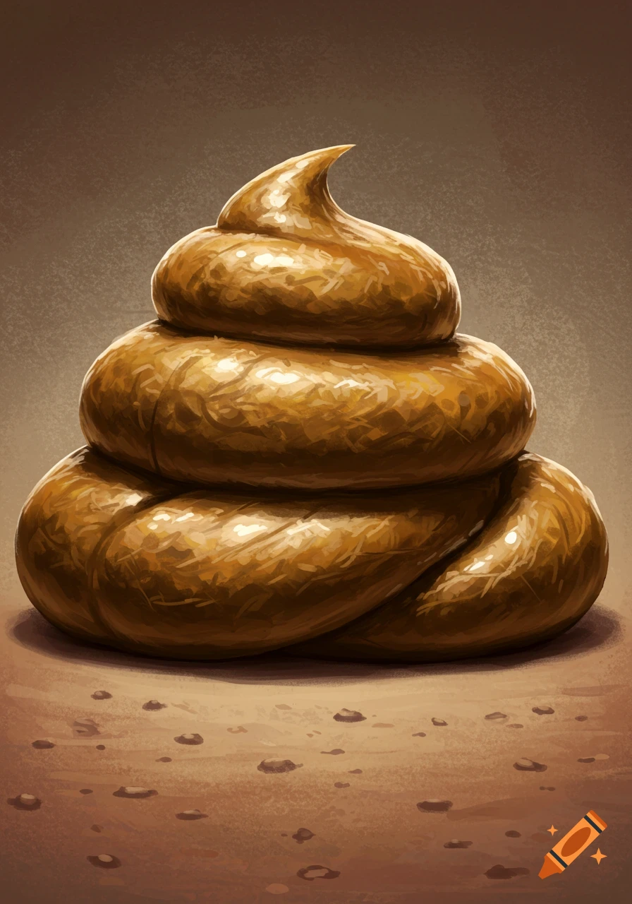 A pile of brown feces sits on a dirt ground.