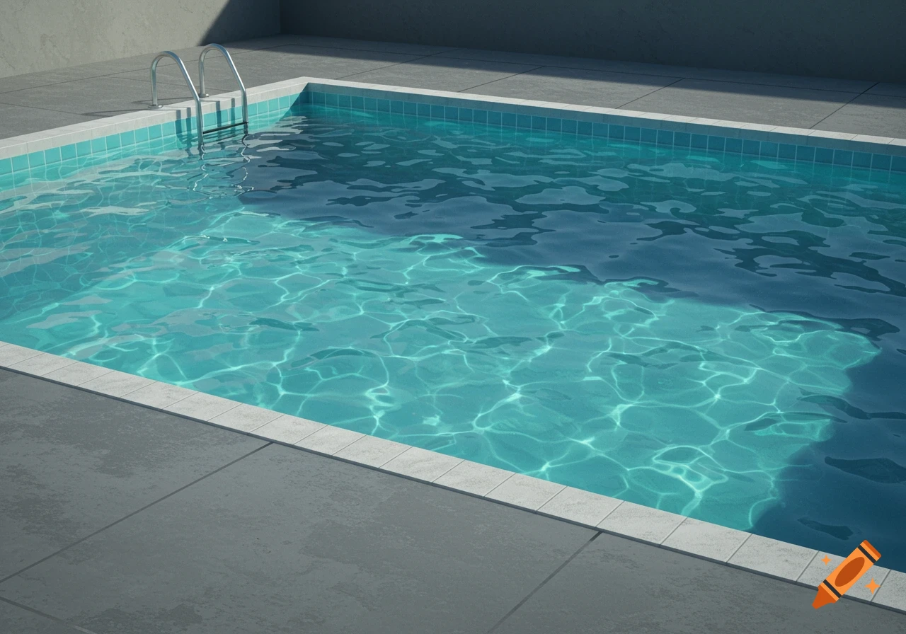 An empty swimming pool with water ripples, digital art.