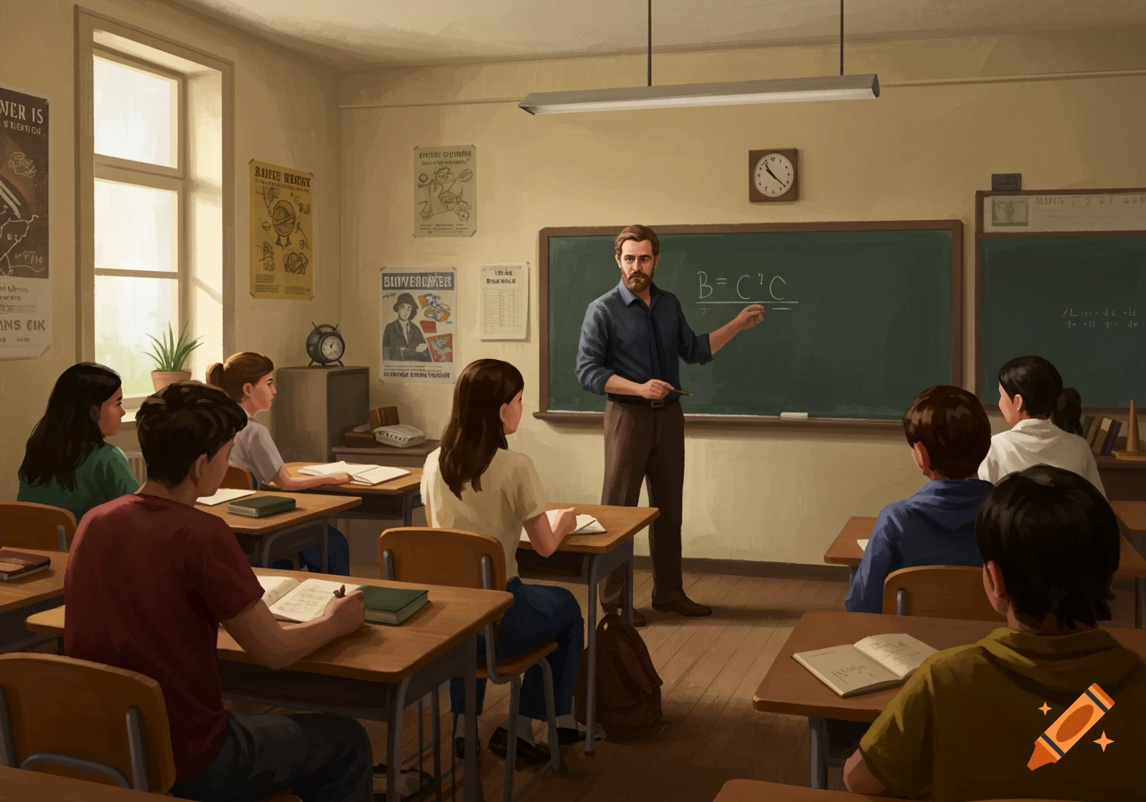 A man teaching students in a classroom.