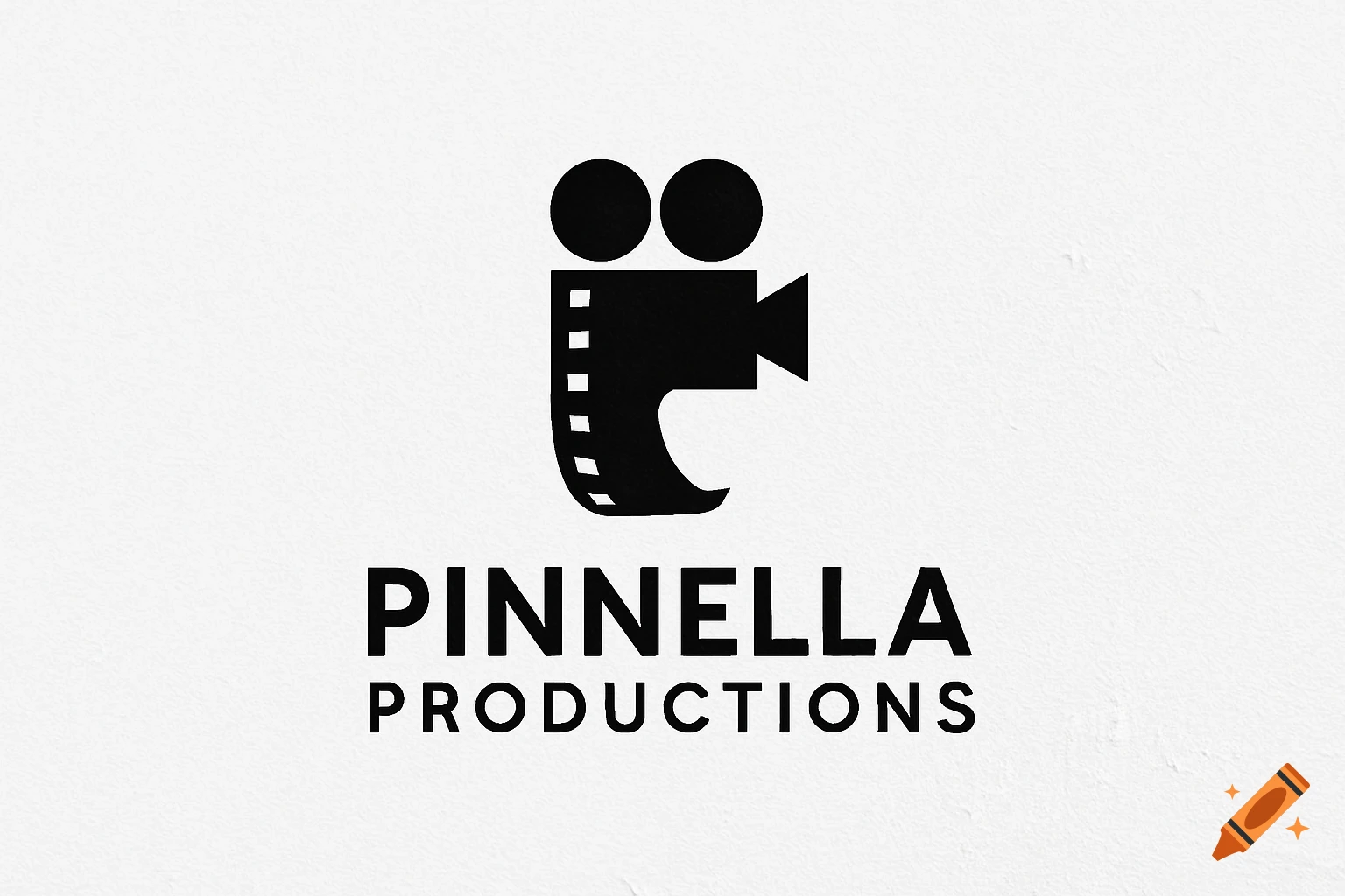 Minimalist black logo on white background with film camera icon above text 'PINNELLA PRODUCTIONS'.