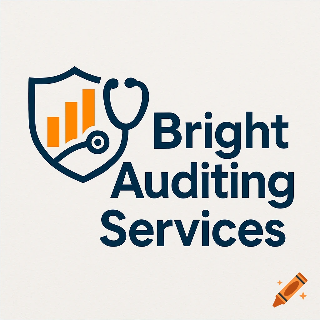 Logo for Bright Auditing Services with a shield, bar graph, and stethoscope.