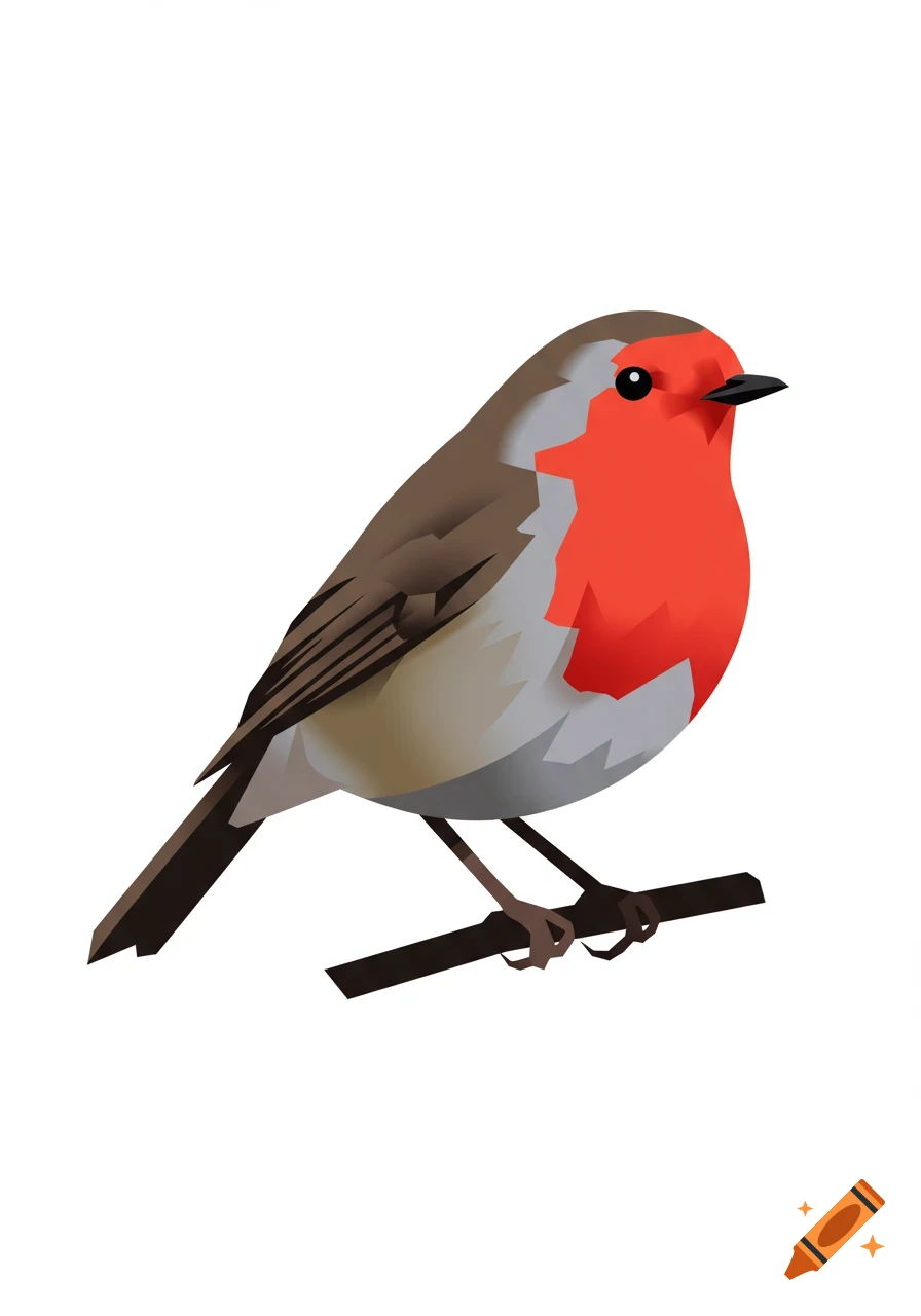 A vector graphic of a bird with a red breast perched on a branch.