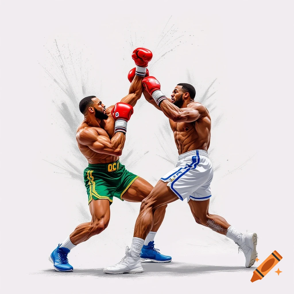 Two boxers fighting.
