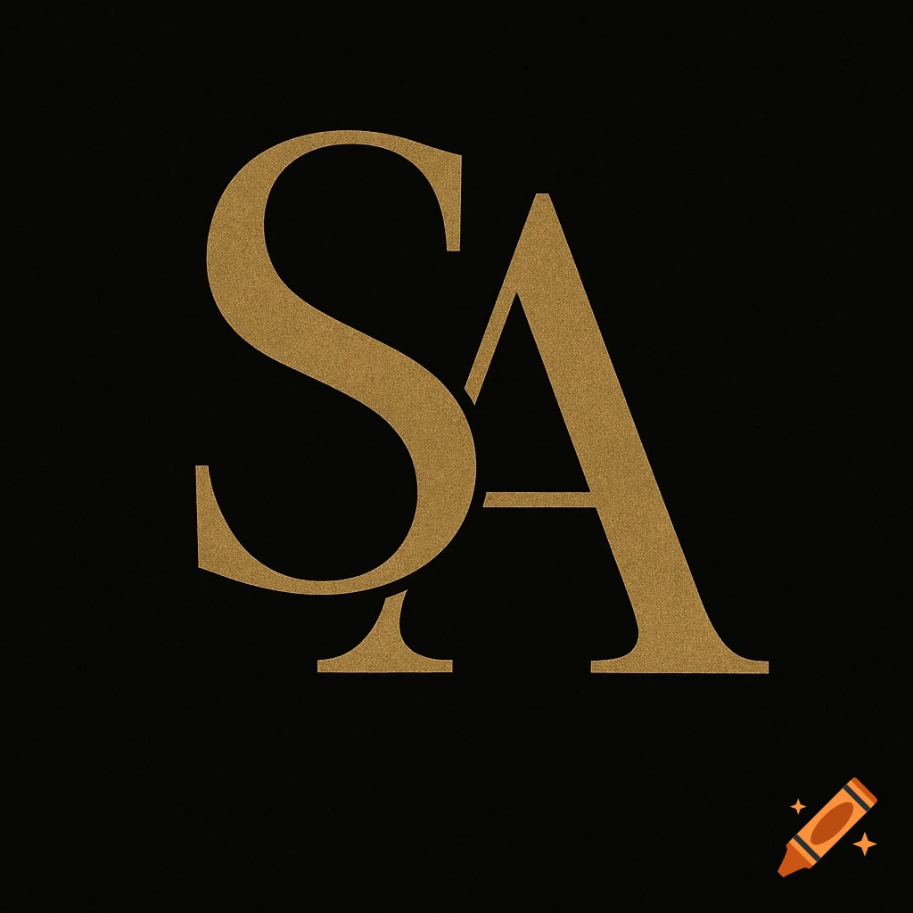 Gold SA monogram on a black background.