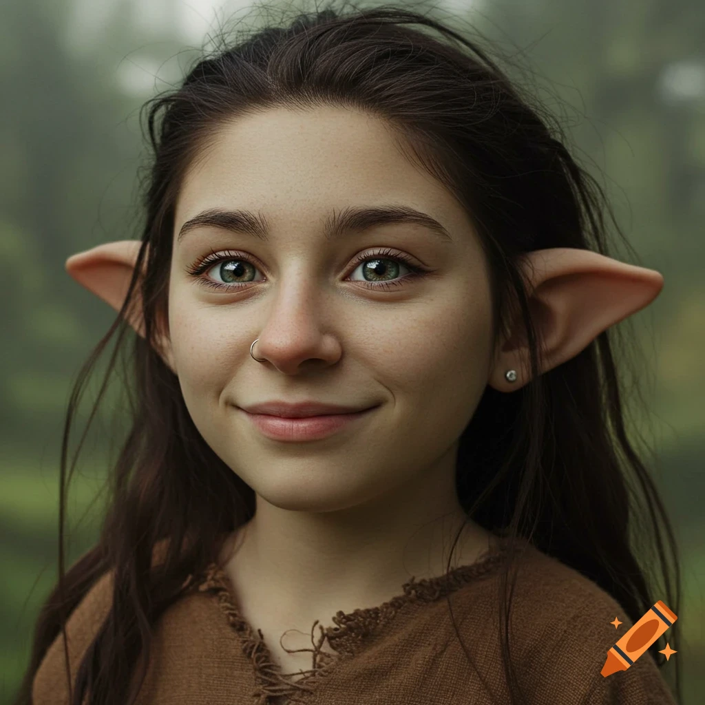 Portrait of a young woman with large elf-like ears smiling