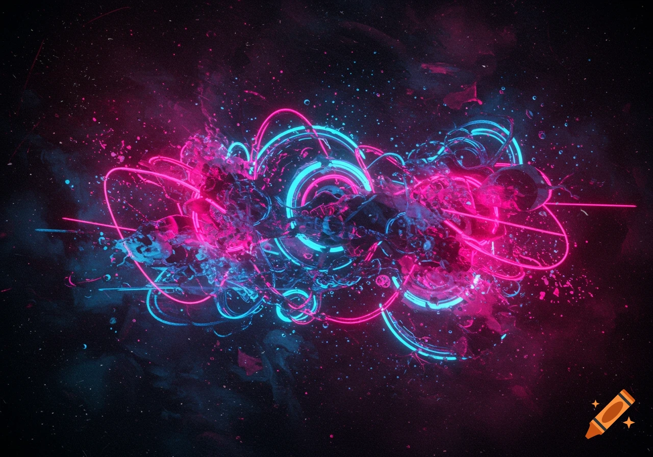 Neon pink and blue abstract lines and splatters
