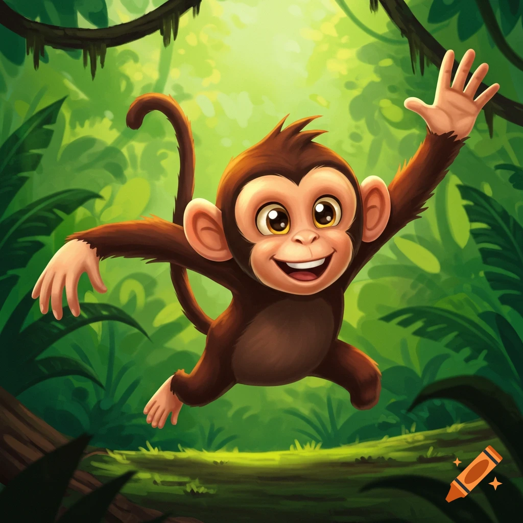 Cartoon monkey jumping in a jungle