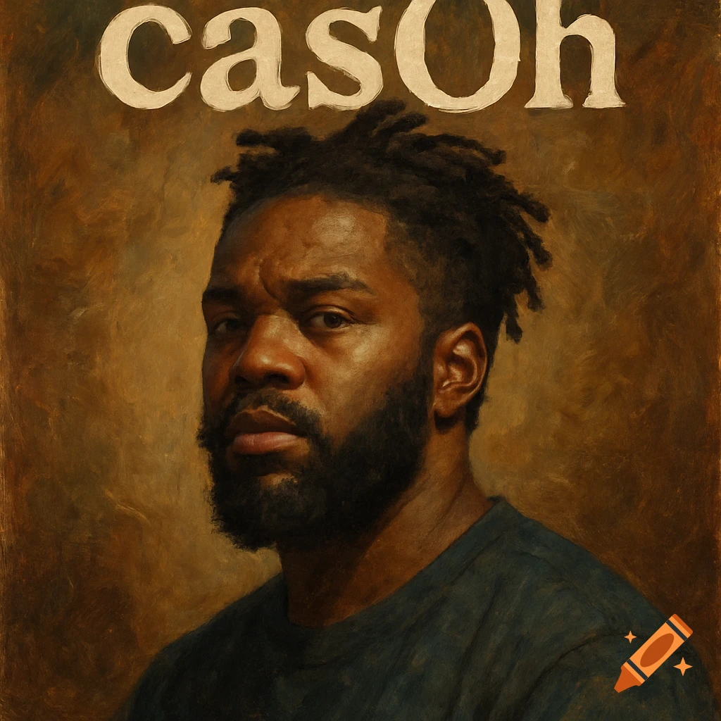 Portrait of a man with dreadlocks and beard, with the word "casOh" above his head.