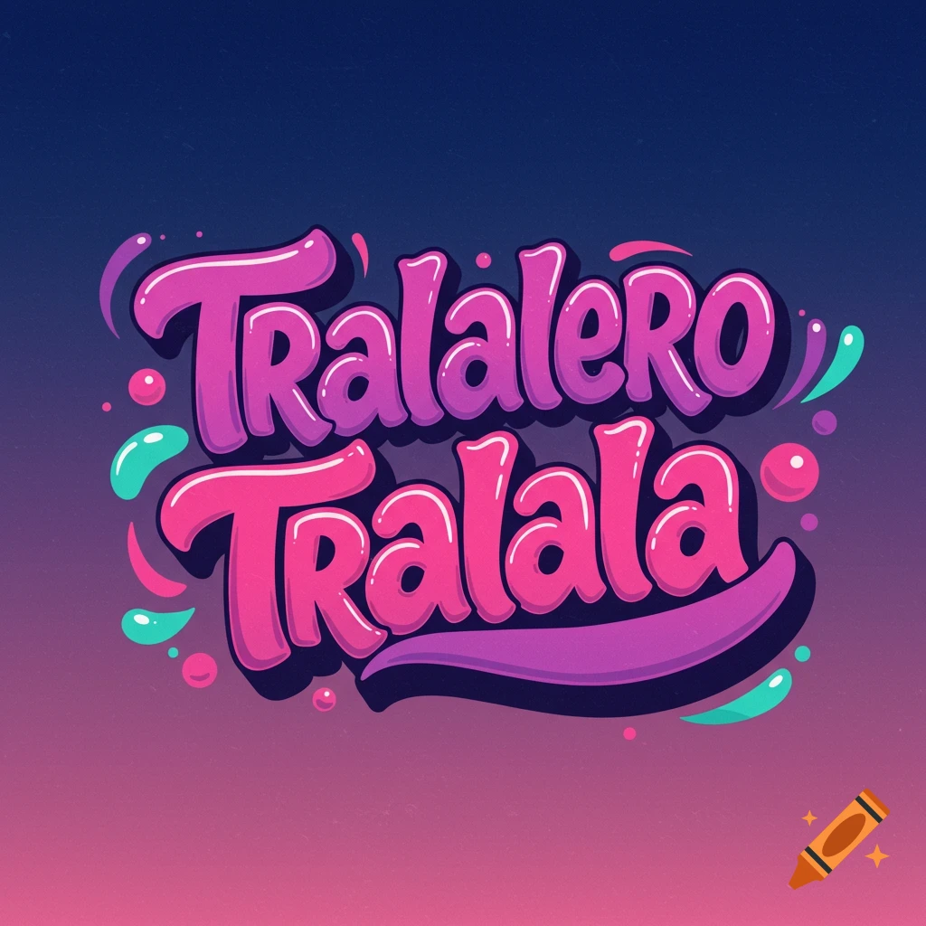 Stylized pink and purple bubble text reading tralaleo tralala with