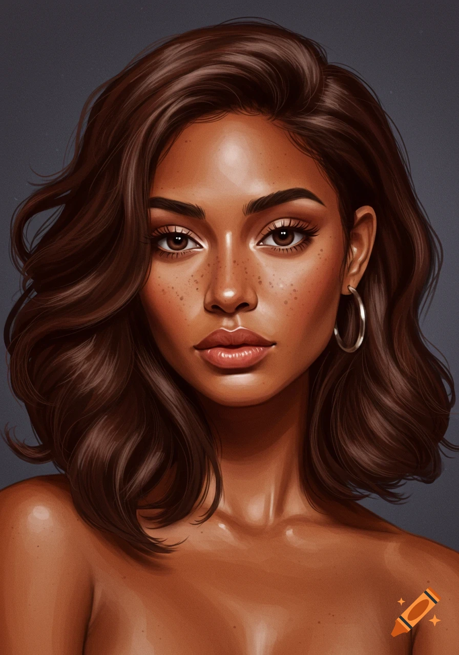A woman with brown hair and freckles, wearing hoop earrings.