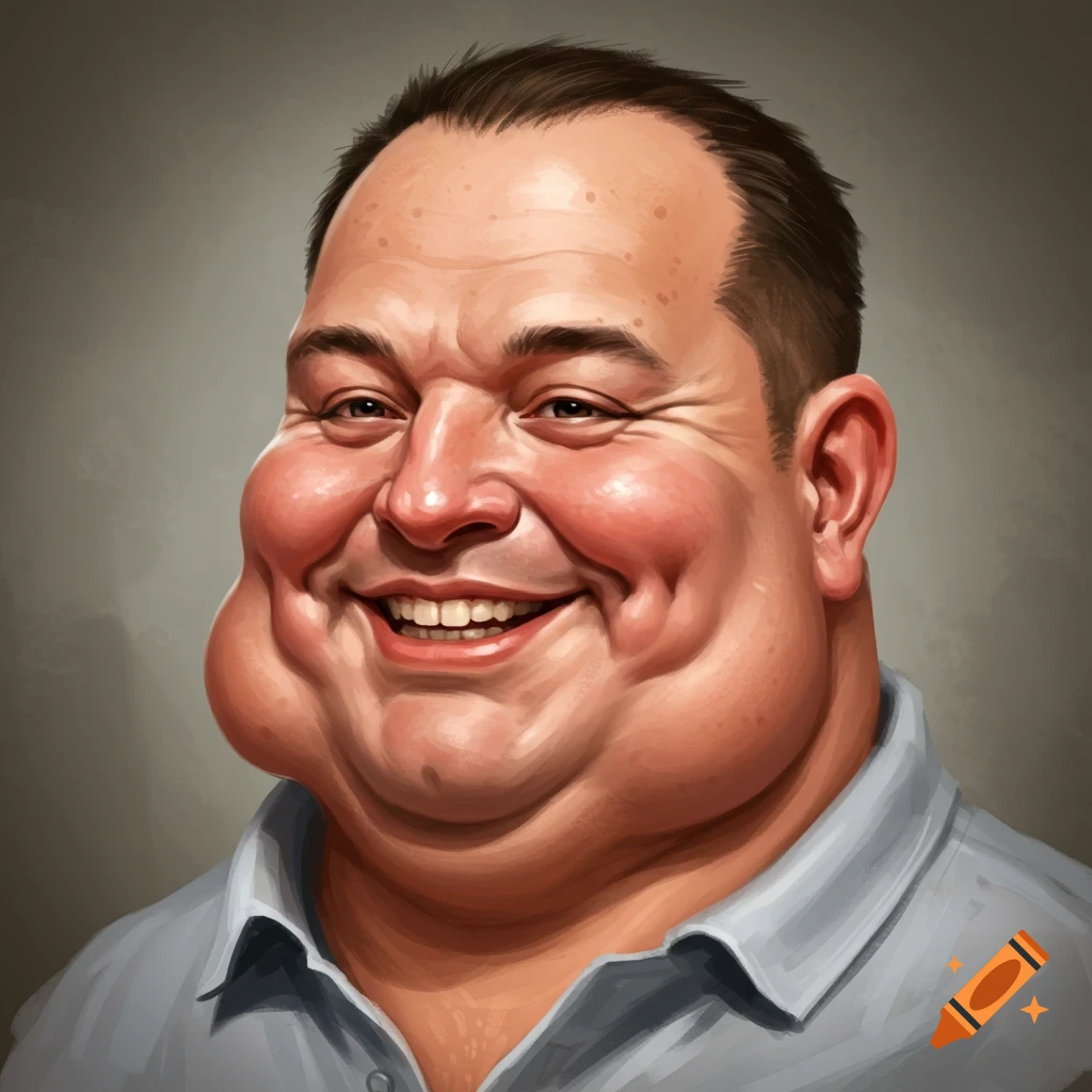 A man with a huge double chin smiling.
