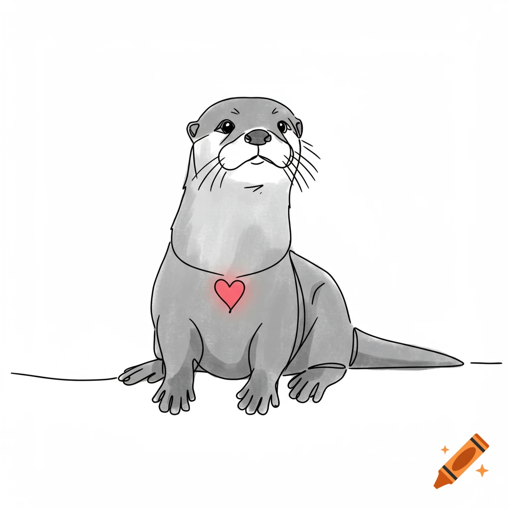 Simple line art drawing of an otter with a red heart on its chest.