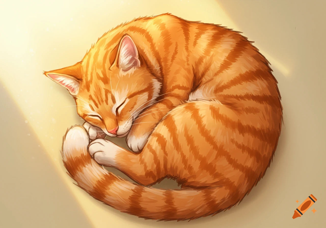 A sleepy orange tabby cat curled up.