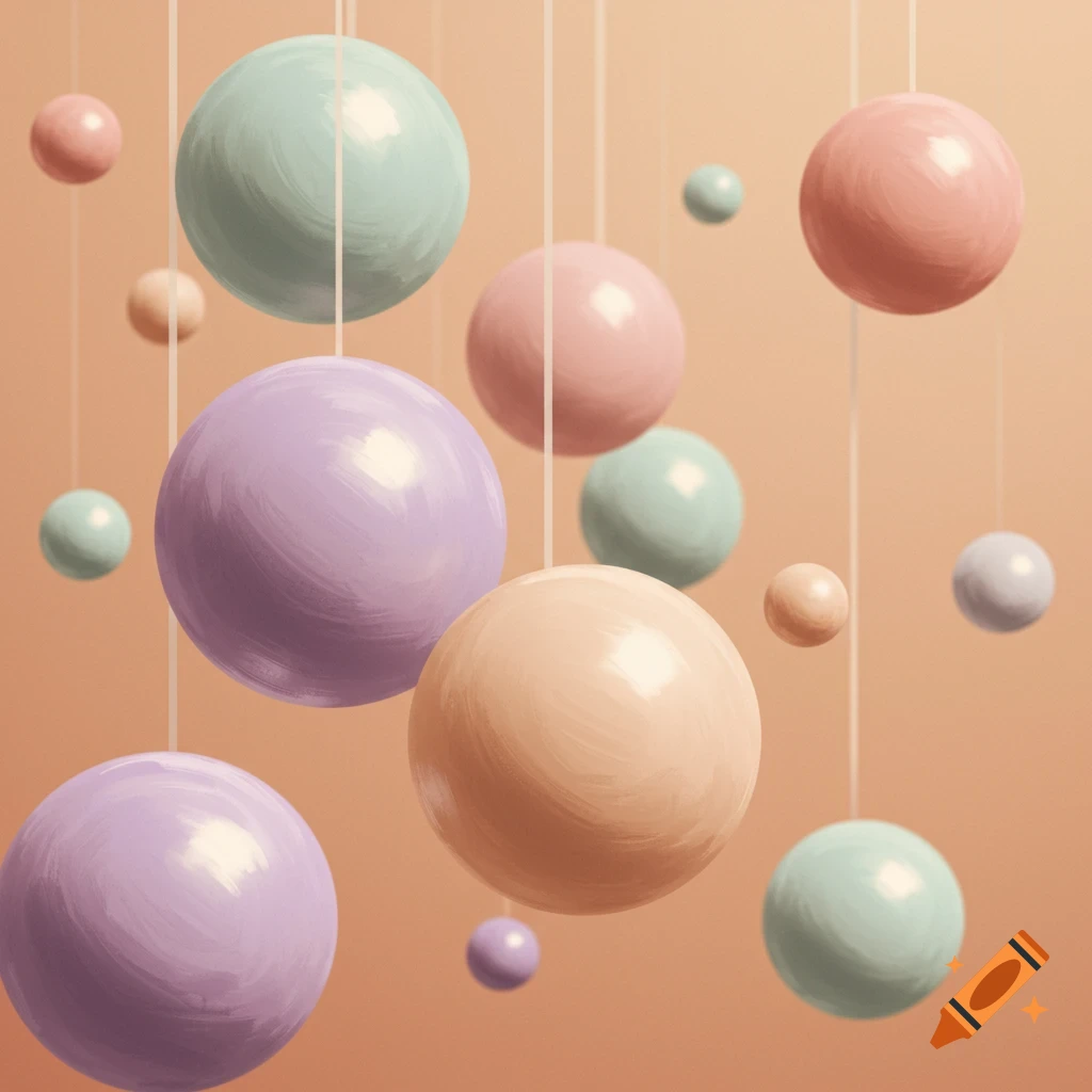 Pastel colored spheres floating.