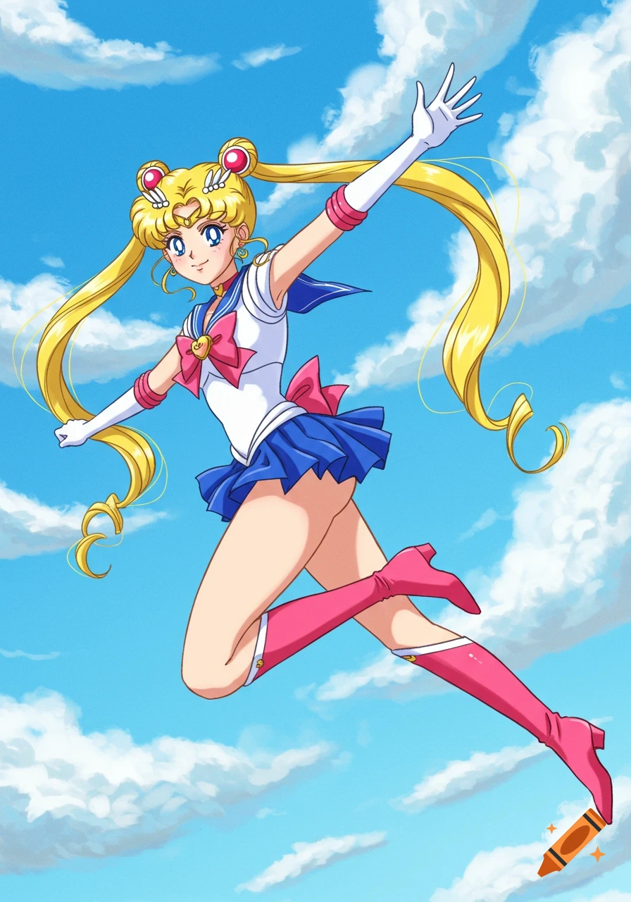 Sailor Moon jumping in the sky.