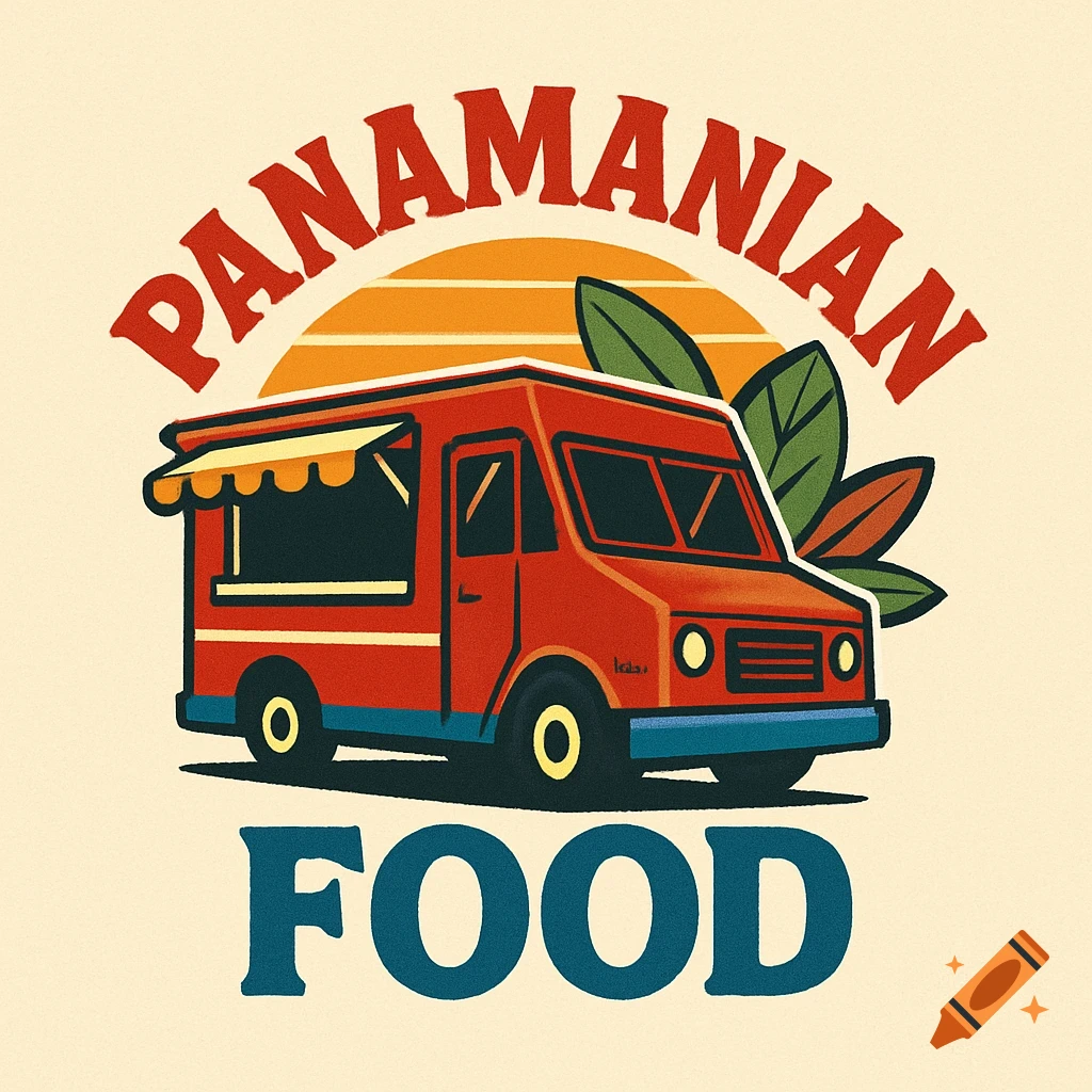 Logo of a red food truck under stylized sunset with text 'PANAMANIAN FOOD'.