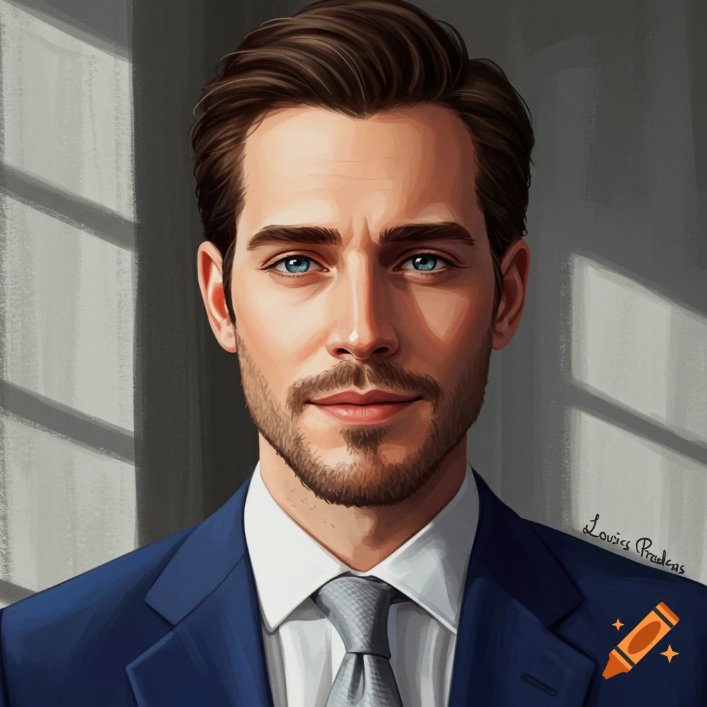 A man in a blue suit and tie.