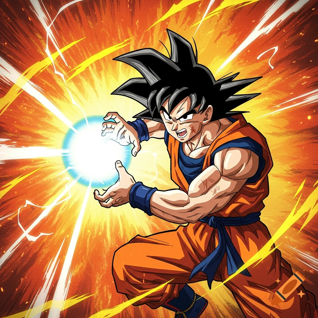 Goku charging an energy attack in anime style.