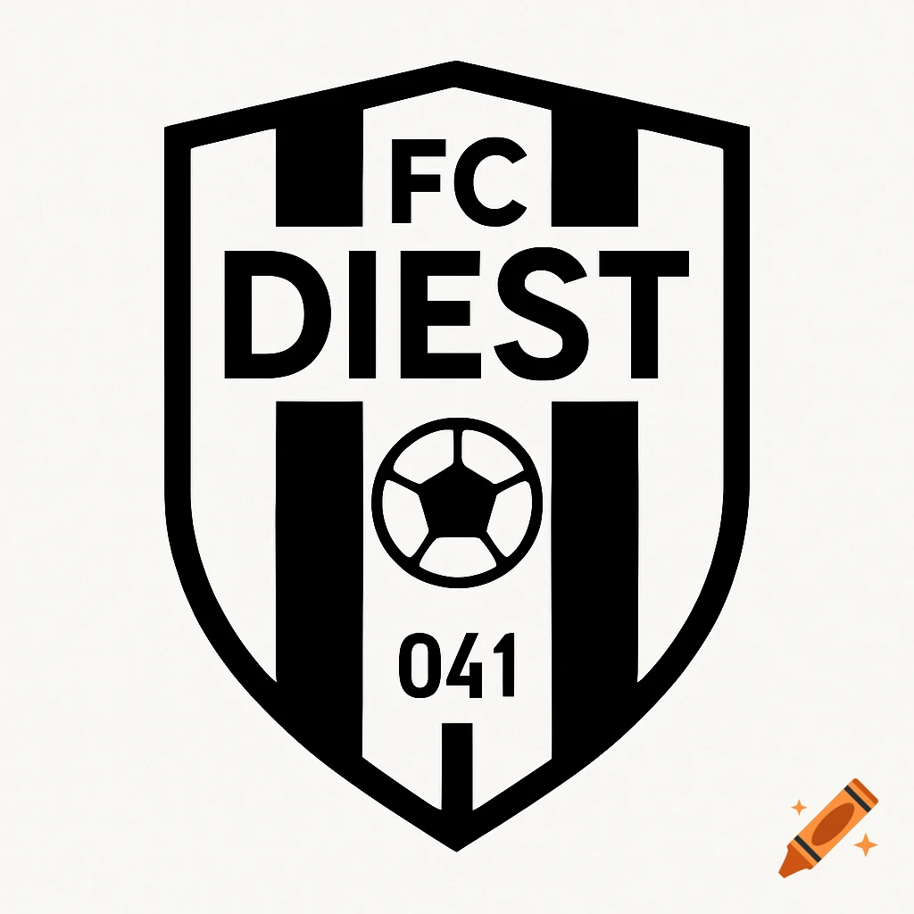 A modern black and white sports logo or crest featuring a shield shape with vertical stripes, the text "FC DIEST" and "041", and a stylized football.