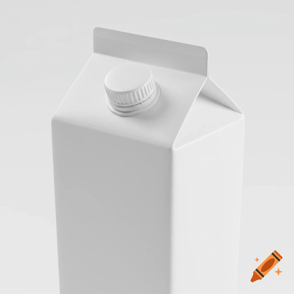 A close-up shot of a white milk carton on a white background.
