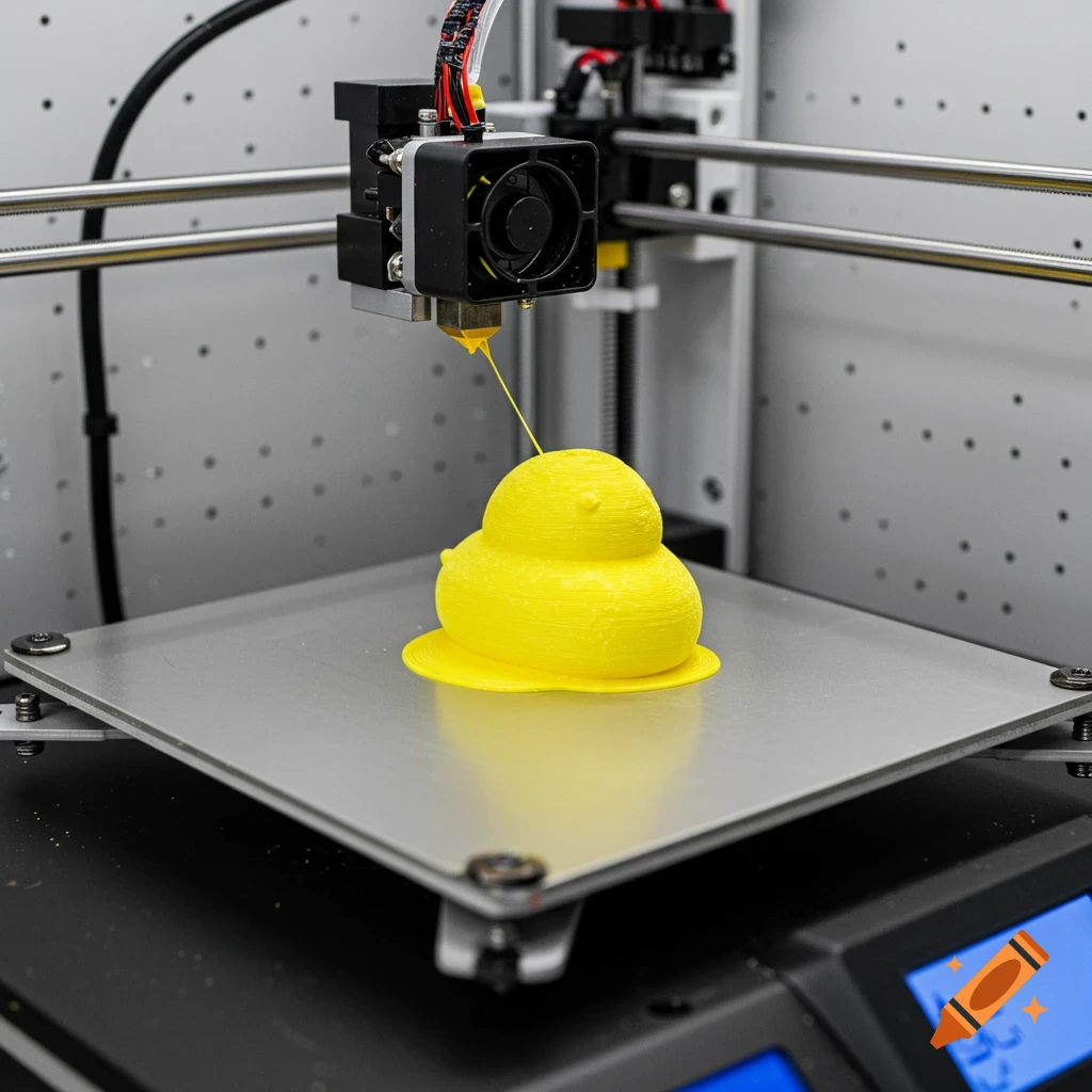 A 3D printer printing a yellow object resembling a Peep.