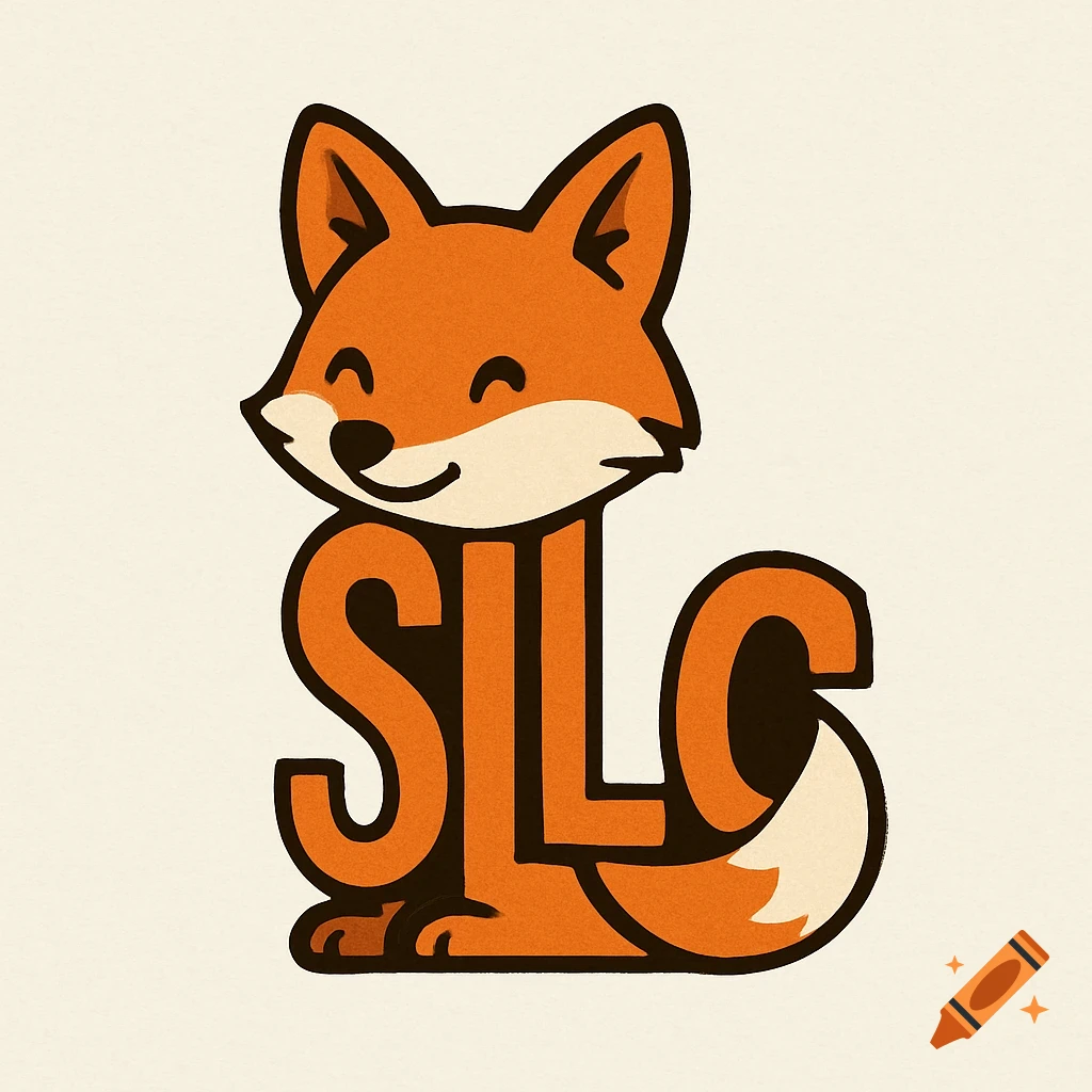 Cute cartoon fox logo made from the letters SLC