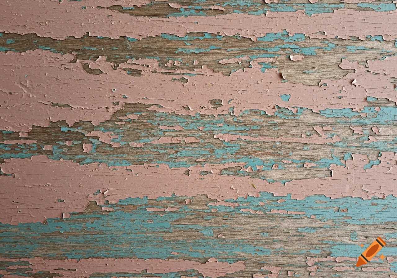 Peeling pink and blue paint on a wooden surface texture.