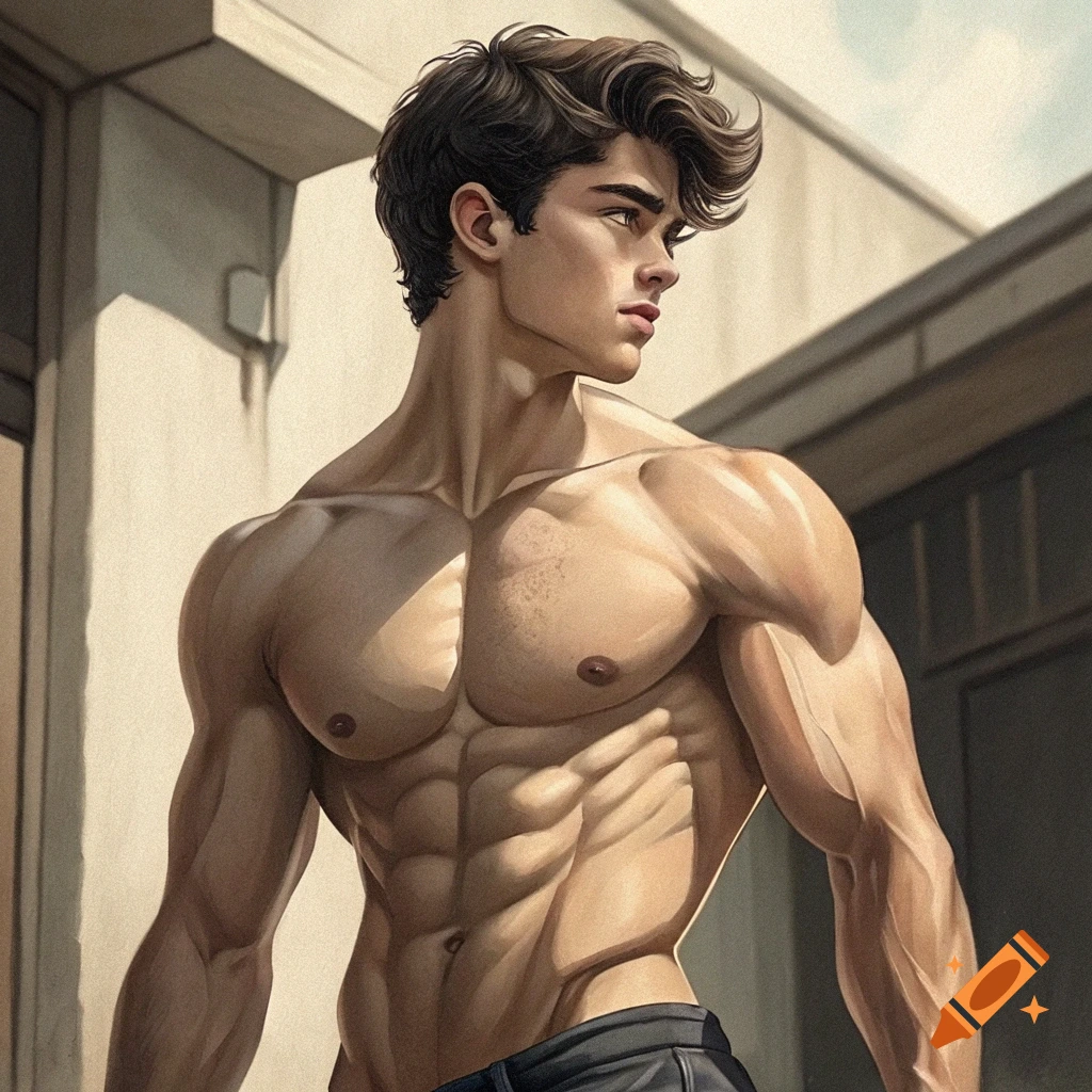 Muscular young man portrait, digital painting