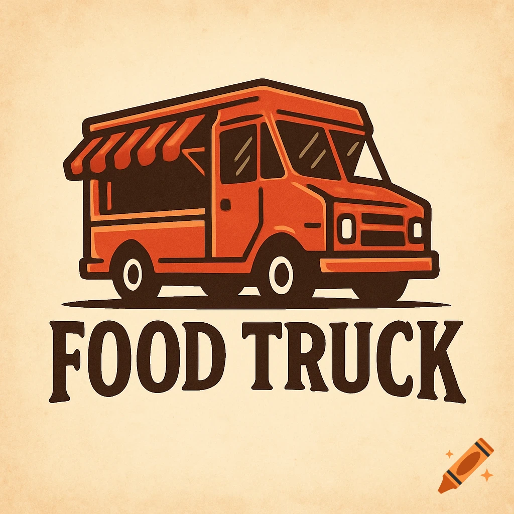 A retro-style logo illustration of an orange food truck with the text 'FOOD TRUCK' below it.