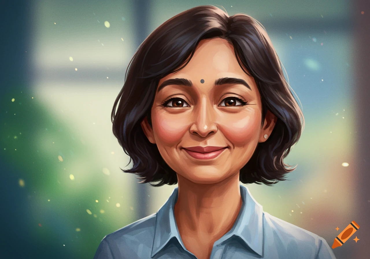 A smiling woman with short dark hair and a blue shirt.