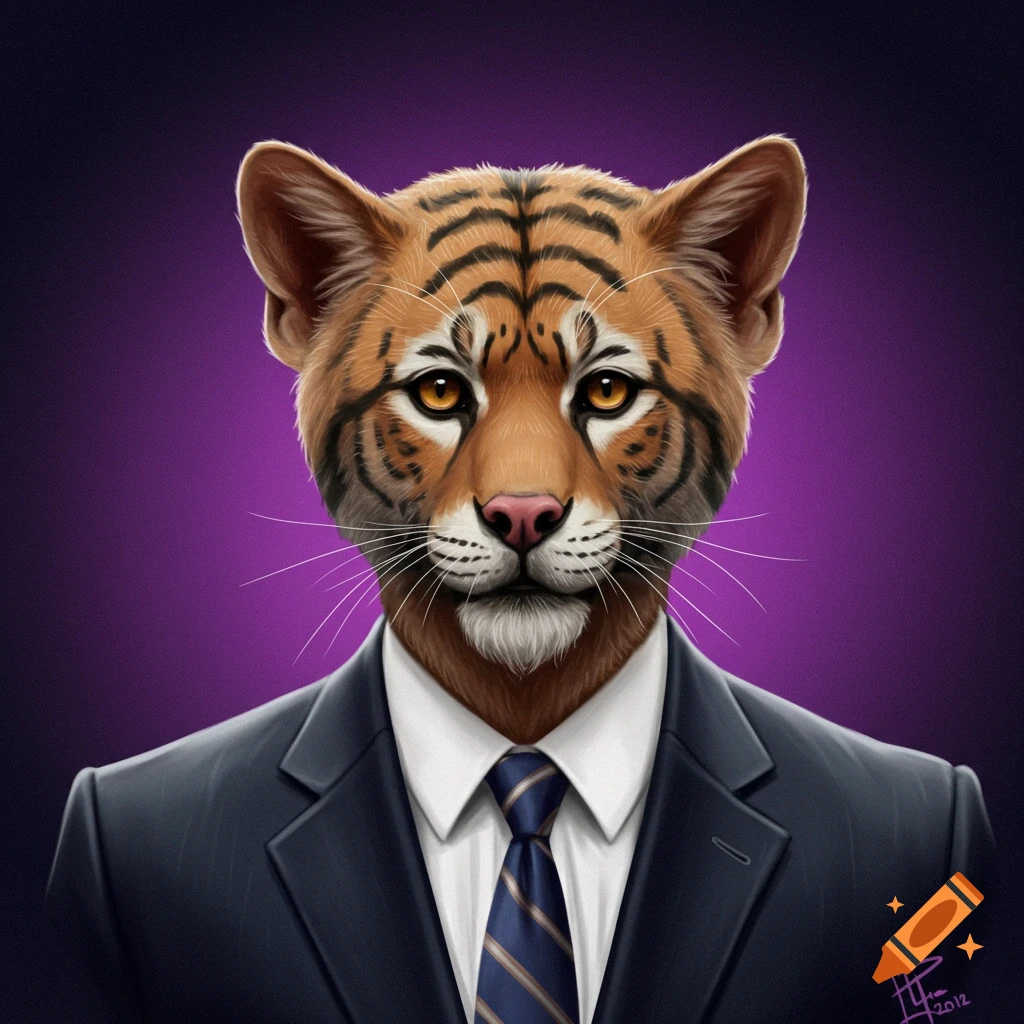 An anthropomorphic tiger wearing a suit.