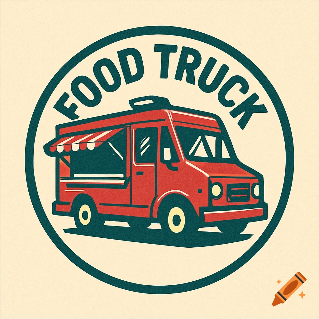 Circular logo with text 'FOOD TRUCK' and a red food truck illustration.