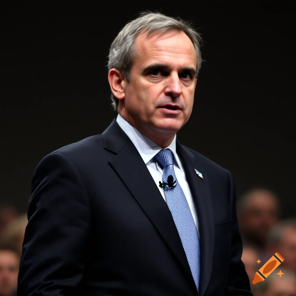 A man in a suit and blue tie speaking at a conference.
