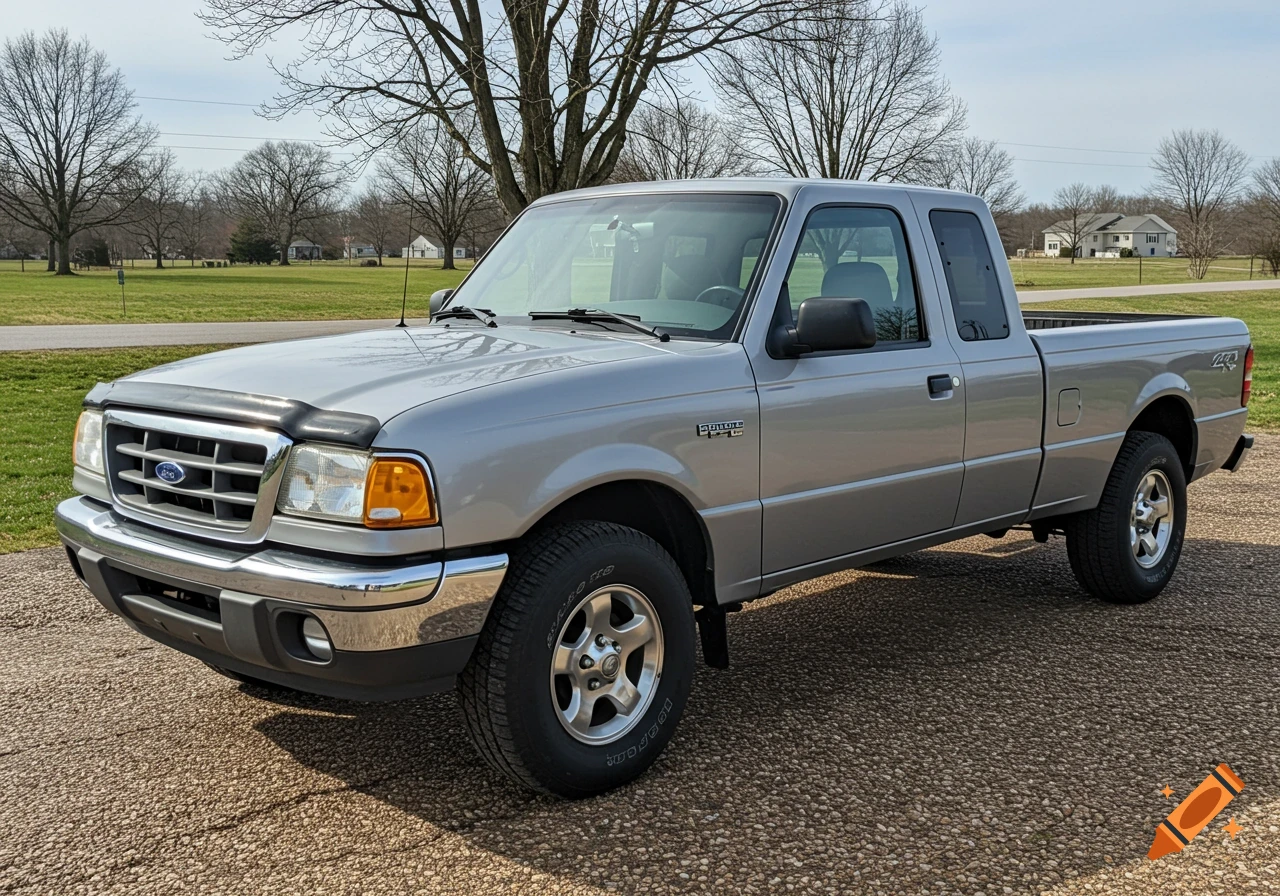 A light gray Ford Ranger truck parked outdoors.