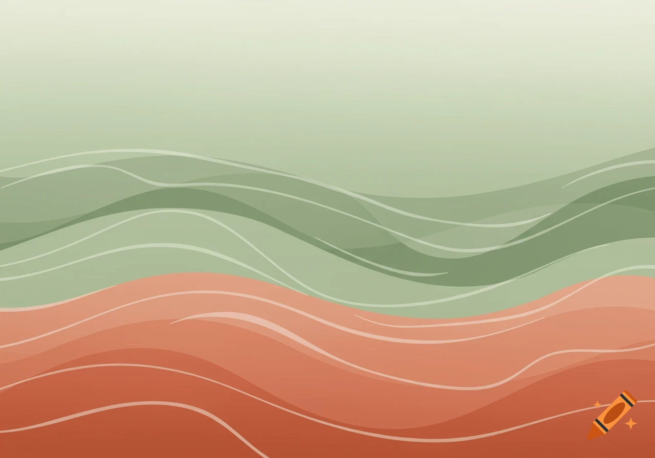 Abstract waves in sage green and terracotta colors.