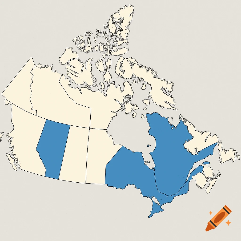 Map of Canada with Alberta and Quebec provinces highlighted in blue