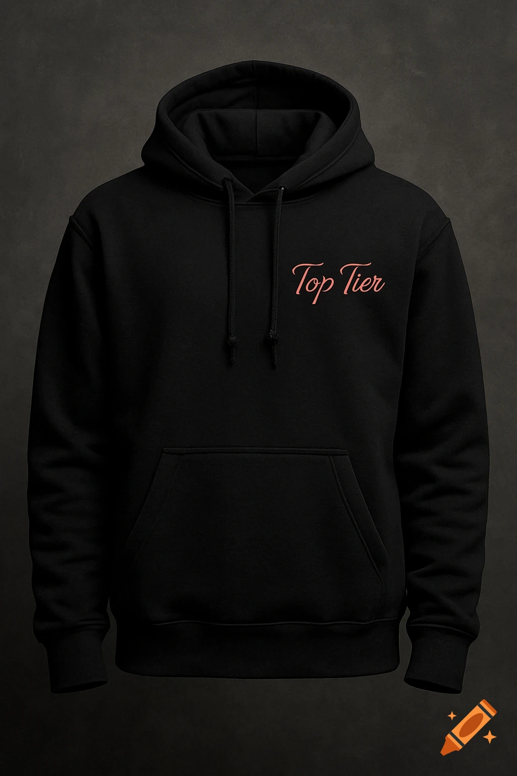 Black hoodie with red cursive text reading 'Top Tier'