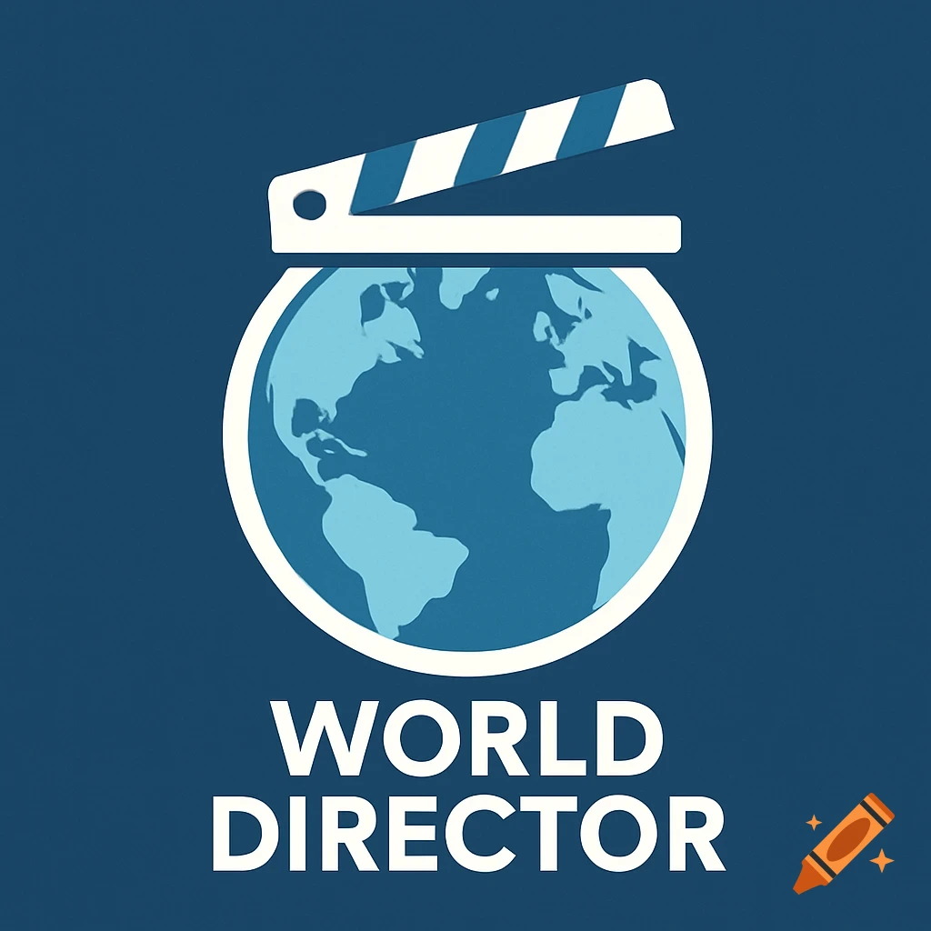 Graphic icon of a globe with a clapperboard on top and text 'WORLD DIRECTOR' below.