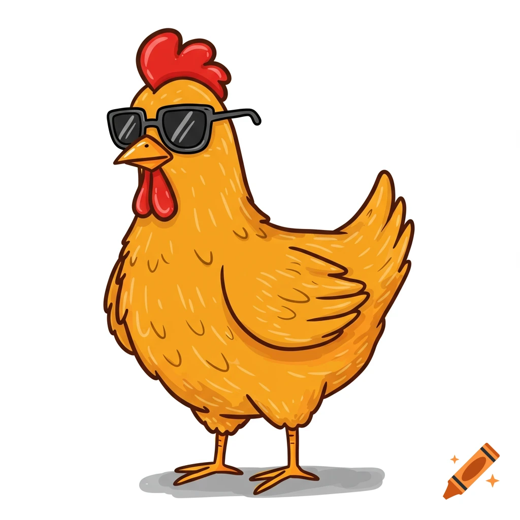 Cartoon chicken wearing sunglasses