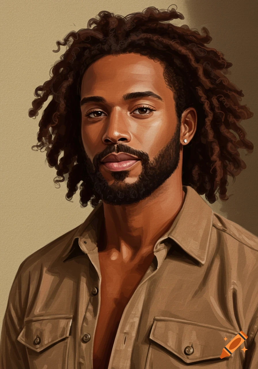A man with long curly hair and a beard is wearing an open-necked shirt.