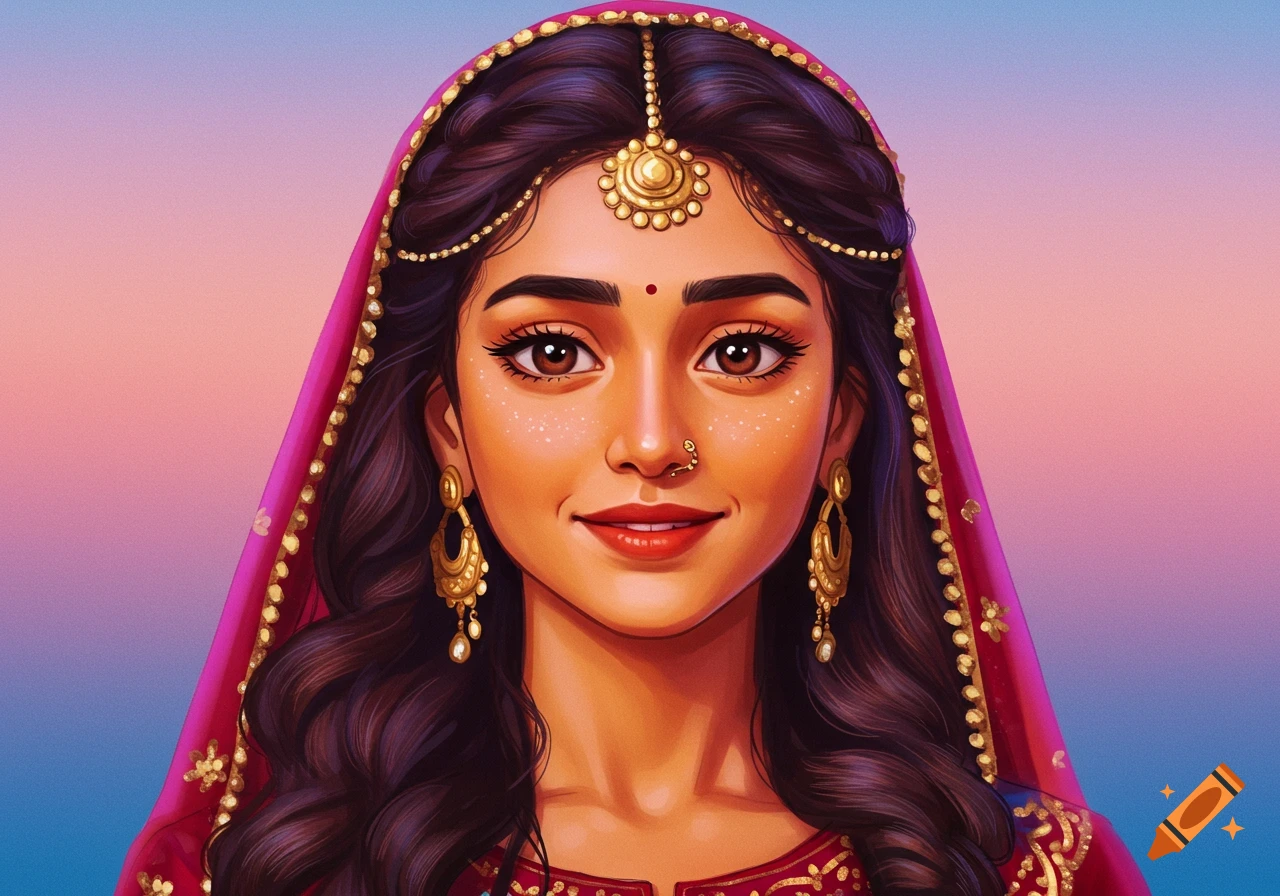 Portrait of a woman in traditional clothing and jewelry.