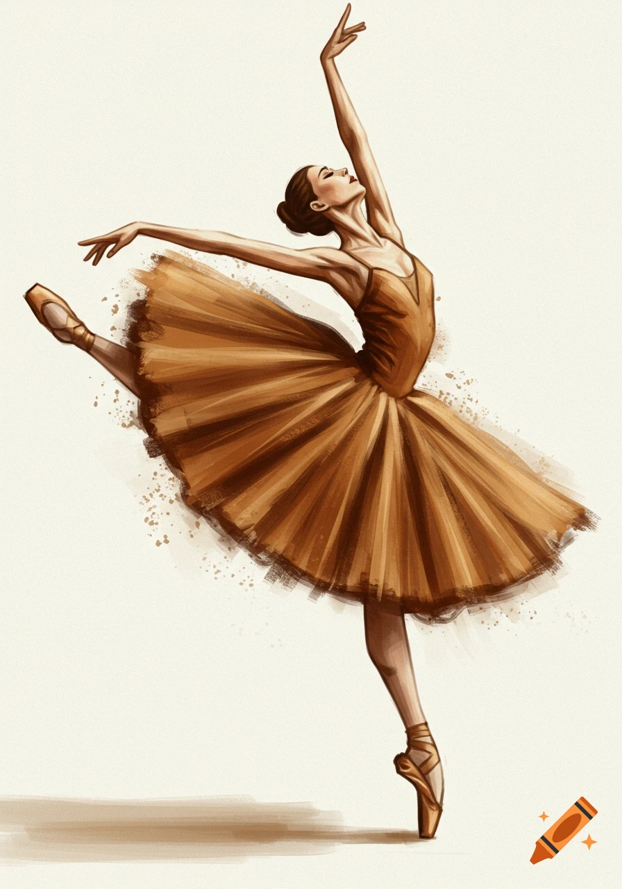A ballerina in a brown dress dancing on pointe.