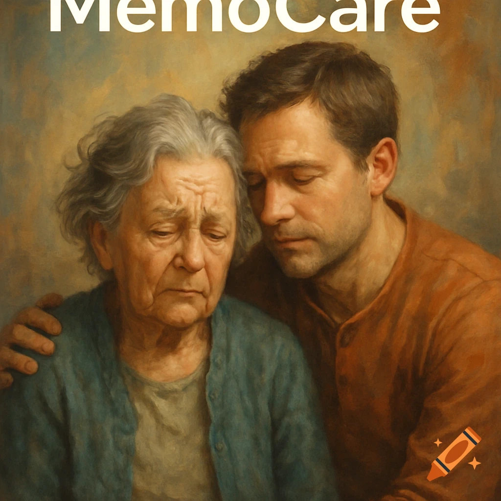An elderly woman and a man embracing.
