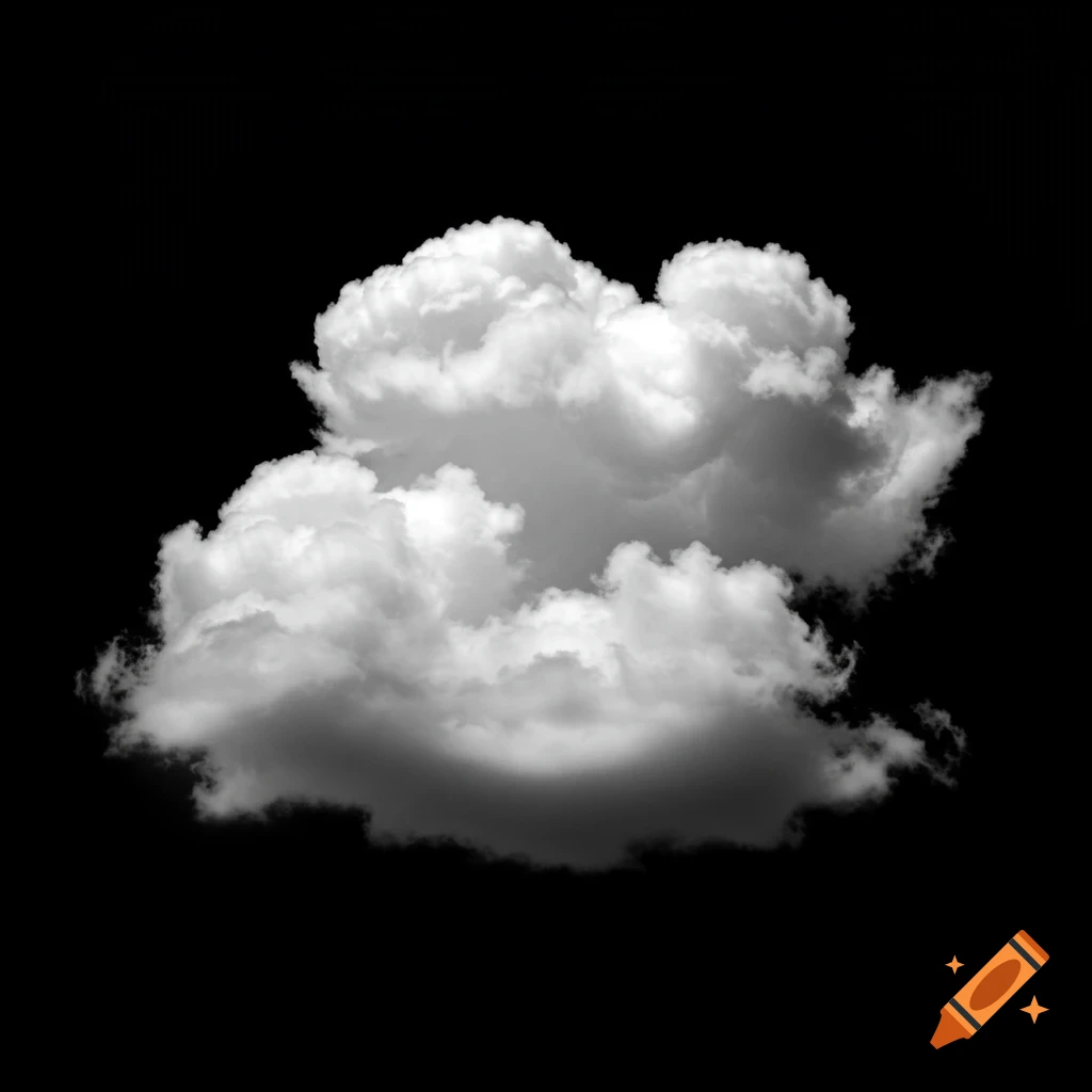A cumulus cloud against a black background.