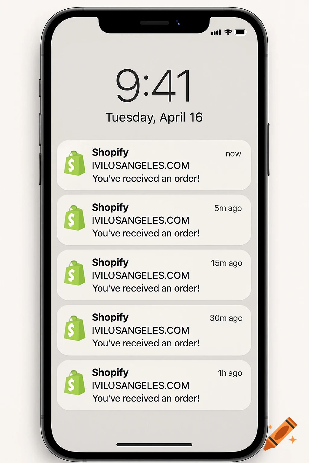 IPhone screen showing multiple Shopify order notifications. on Craiyon